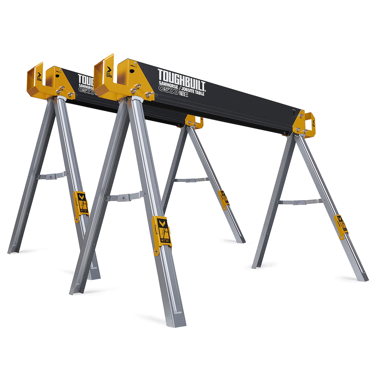 ToughBuilt - Sawhorses with 2x4 Support Arms 1100 LB Capacity - Heavy Duty Construction with Fast Open Legs and Easy Grip Handle - (TB-C500) - 2-Pack ToughBuilt