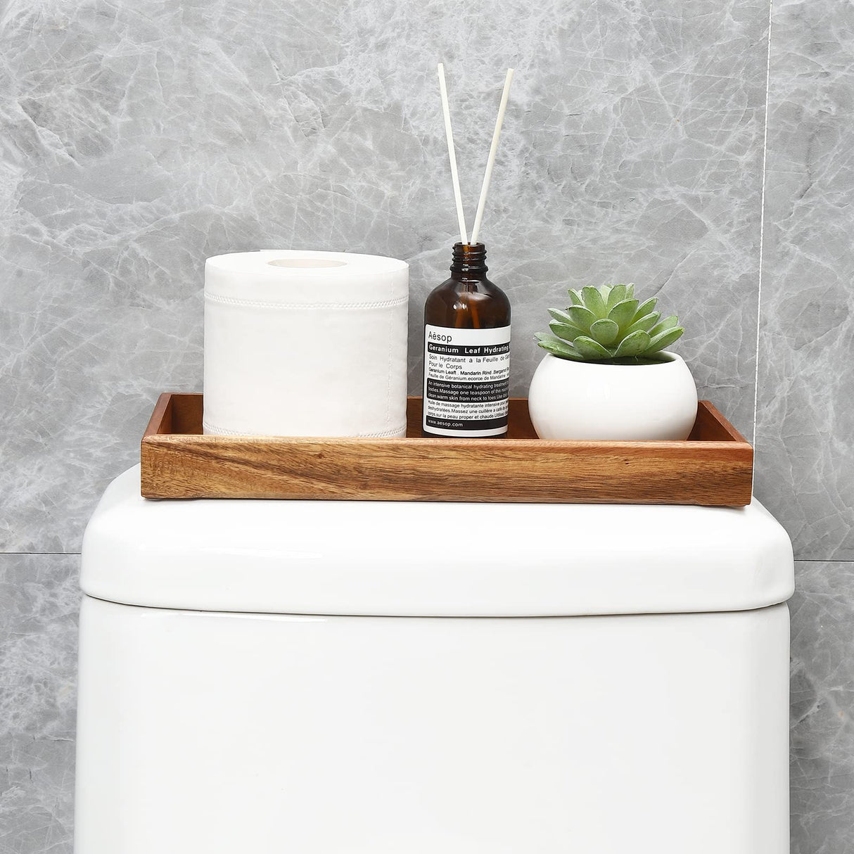 Farmhouse Wooden Vanity Tray Small Rectangle, Rustic Bathroom Tray Bathroom Organizer, Cosmetics Holder for Tissue Towel Jewelry Ring Dish Dresser Perfume, Decor Box (Brown, 4.8" W11.5 Lx1.2 H) RAIKEDR