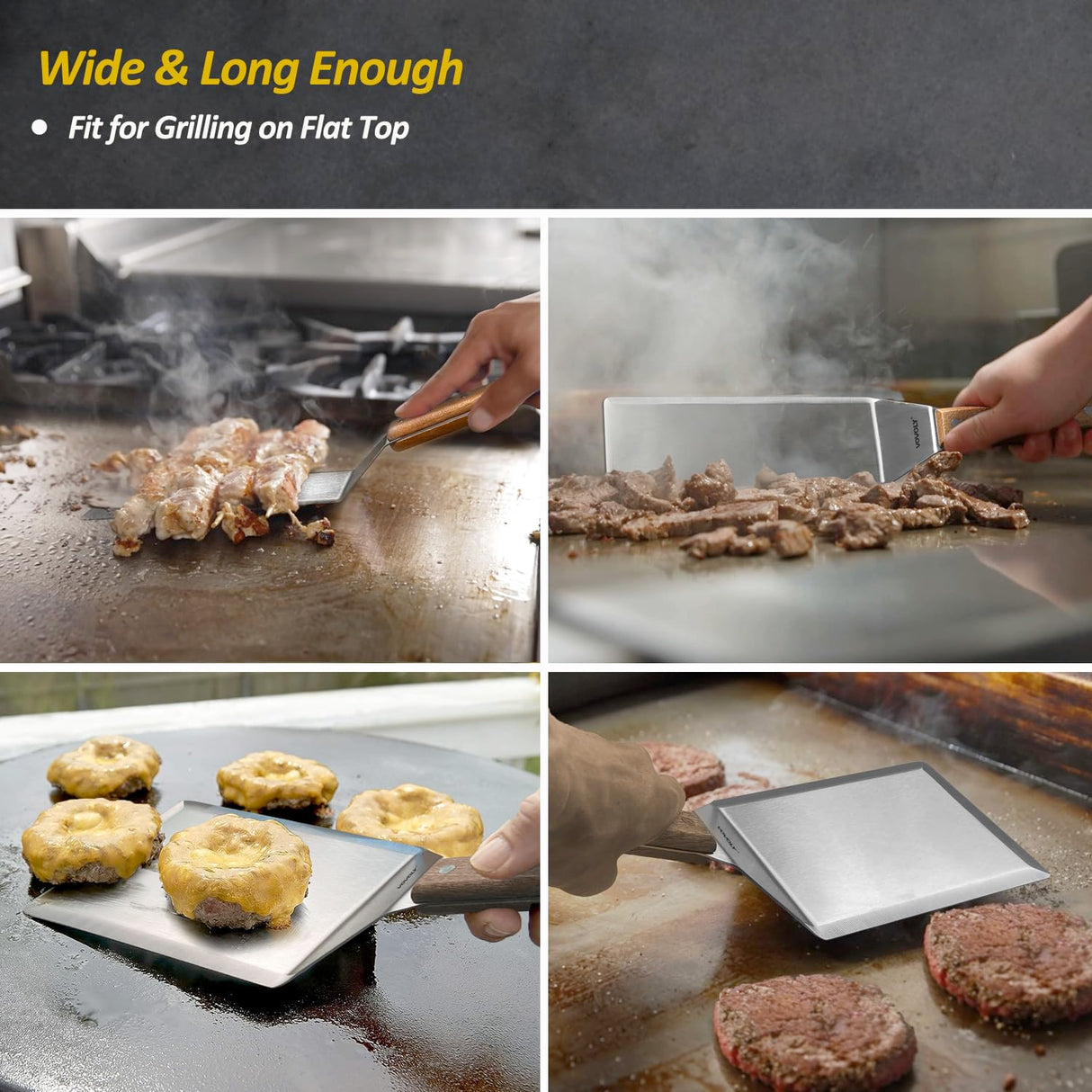 Stainless Steel Spatula Set, Grill Spatula Set with Full Tang Handle & Beveled Edges, Long Wide Spatula for Cast Iron Griddle BBQ Flat Top Grill, Pancake Spatula, Smash Burgers Metal Spatula Vovoly