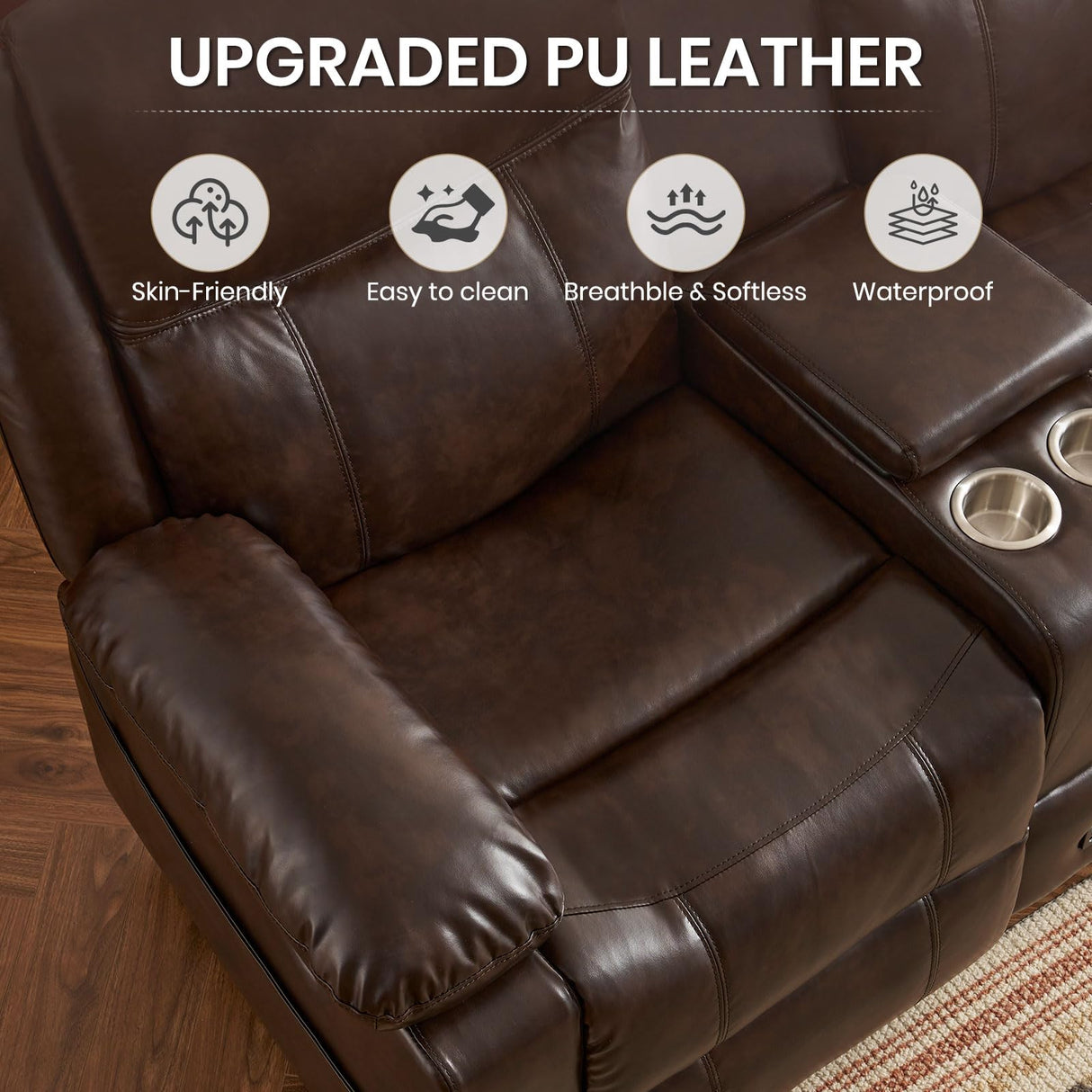 P.H.Furn Recliner Sofa, Reclining Loveseat Sofa with Massage & Heat, Reclining Couch with Side Pockets, Extra Storage, Cup Holders for Living Room P.H.Furn
