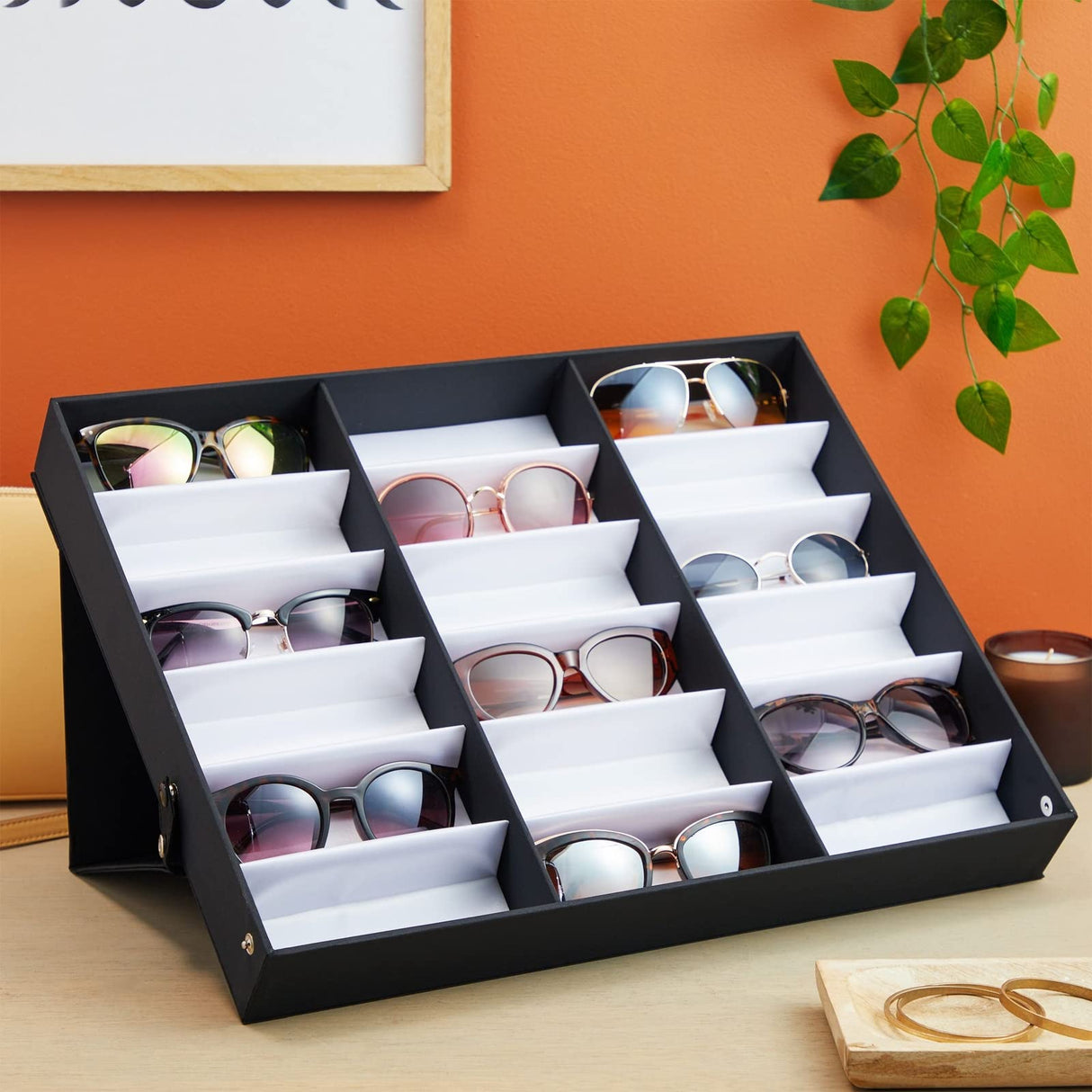 Juvale 18 Slot Sunglass Organizer, Display Case Storage for Women and Men, Eyeglasses (Black, 18.7 x 14.9 x 2.4 In) Juvale