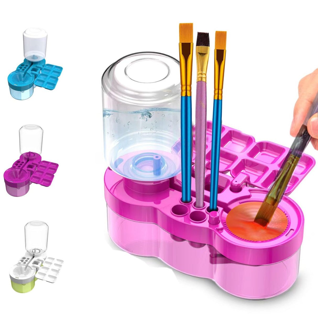 2025 Paint Brush Cleaner Brush Rinser Water Circulation, Brush Cleaner Painting Tool, Water Cycle Paint Brush Rinser With Brush Holder and Palette, Brush Rinser Dispenser for Adults Artist Kid(Purple) Beikity