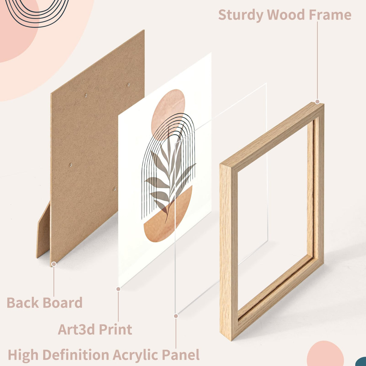 Art3d Framed Boho Wall Art Set of 4 for Wood Aesthetic Wall Decor for Living room Kitchen Hallway Bedroom, Neutral Botanical Wall Prints Art3d