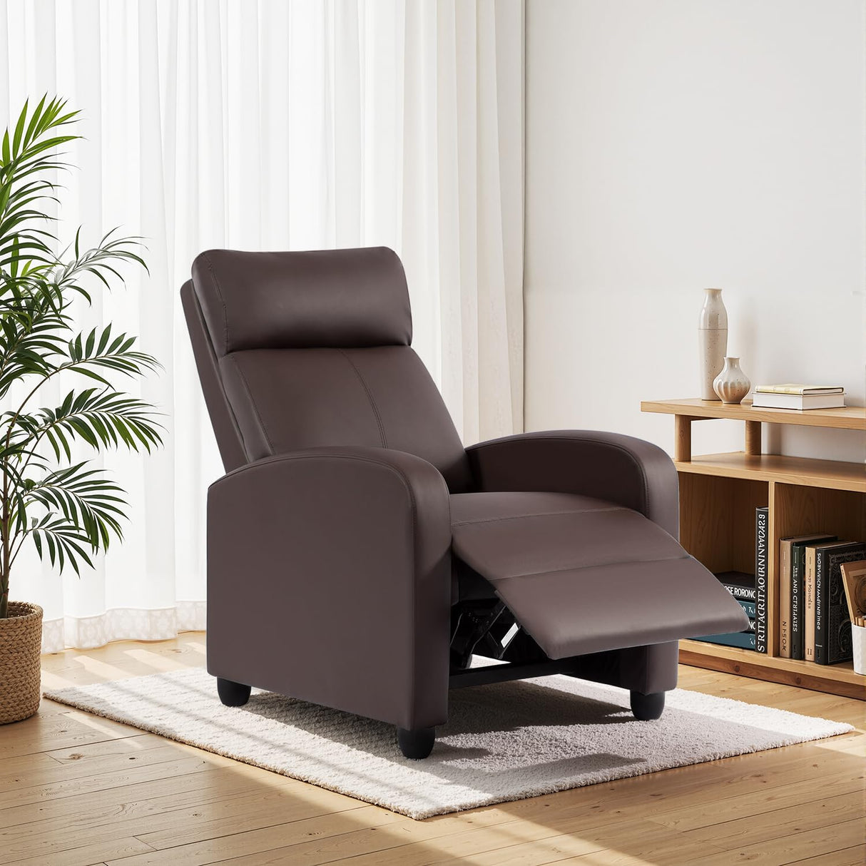 BestMassage | Recliner Chair | with 2 Point Massage Function | Leather Dark Brown | with Lumbar Support, Adjustable Push Back, Footrest & Padded Seat | Easy Assembly | for Living Room, Home Theatre BestMassage