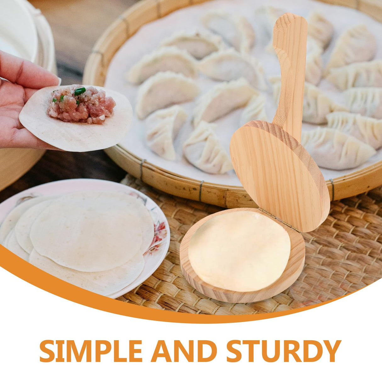 VOSAREA Wood Dumpling Presser Kitchen Dumpling Press Tool Wonton Skin Press Maker Dumpling Maker Machine for Ravioli Pancakes Pizza Manual Corn Tortillas Sugar Pancakes Wrapper (8.25X4.91X2.36 Inch) VOSAREA