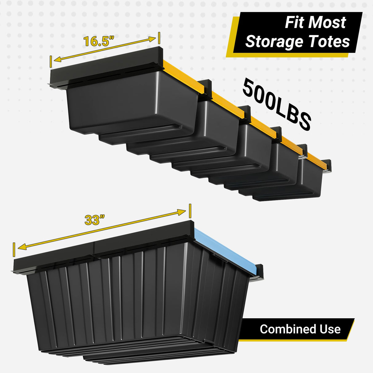 Eastrexon 5-bin Overhead Garage Storage Rack, Heavy Duty Ceiling Storage Racks, Powder Coated Tote Storage Rack for Garages, Sheds, Storerooms (6 PCS, for 5 Bins) Eastrexon