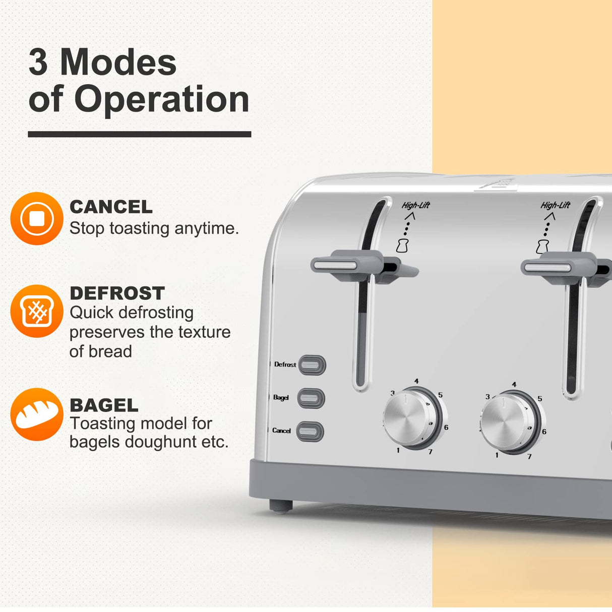 Toaster 4 Slice,Retro Stainless Steel Toater with 7 Shade Settings,Best Prime Toaster for Waffles, 4 Slice Toaster with 3 Mode,Bagels and More Lainsten Toaster T-527 LAINSTEN