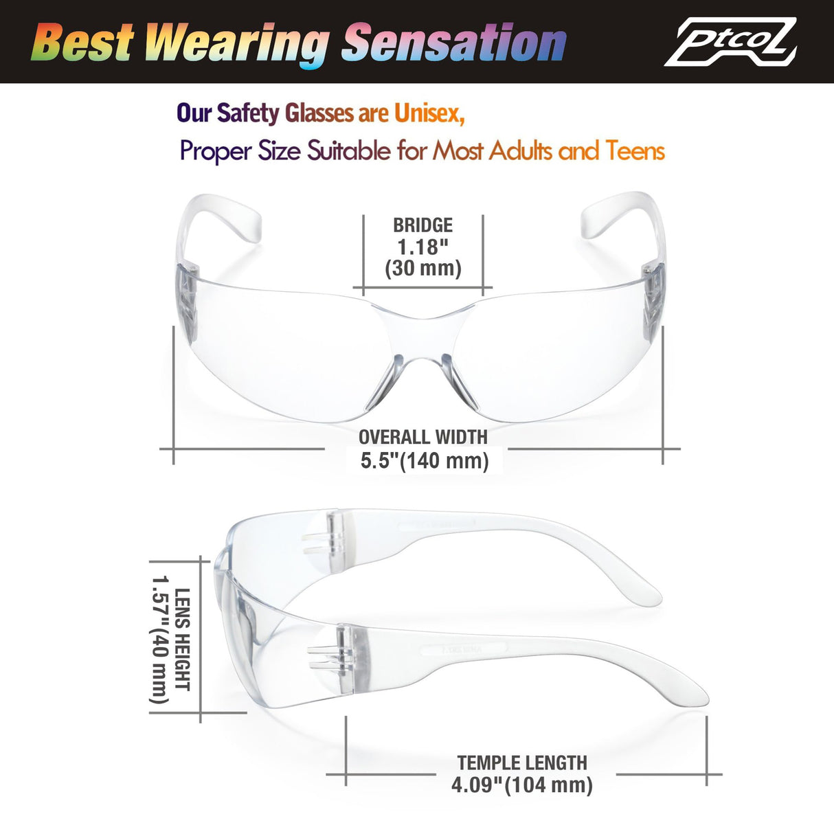 28 Pack Safety Glasses Crystal Clear (Bulk Pack of 24+4) Unisex Anti-Scratch Protective Goggles Impact Resistant Lens Eyewear with ANSI Z87.1 Certified for Construction, Shooting and Laboratory PTCOL