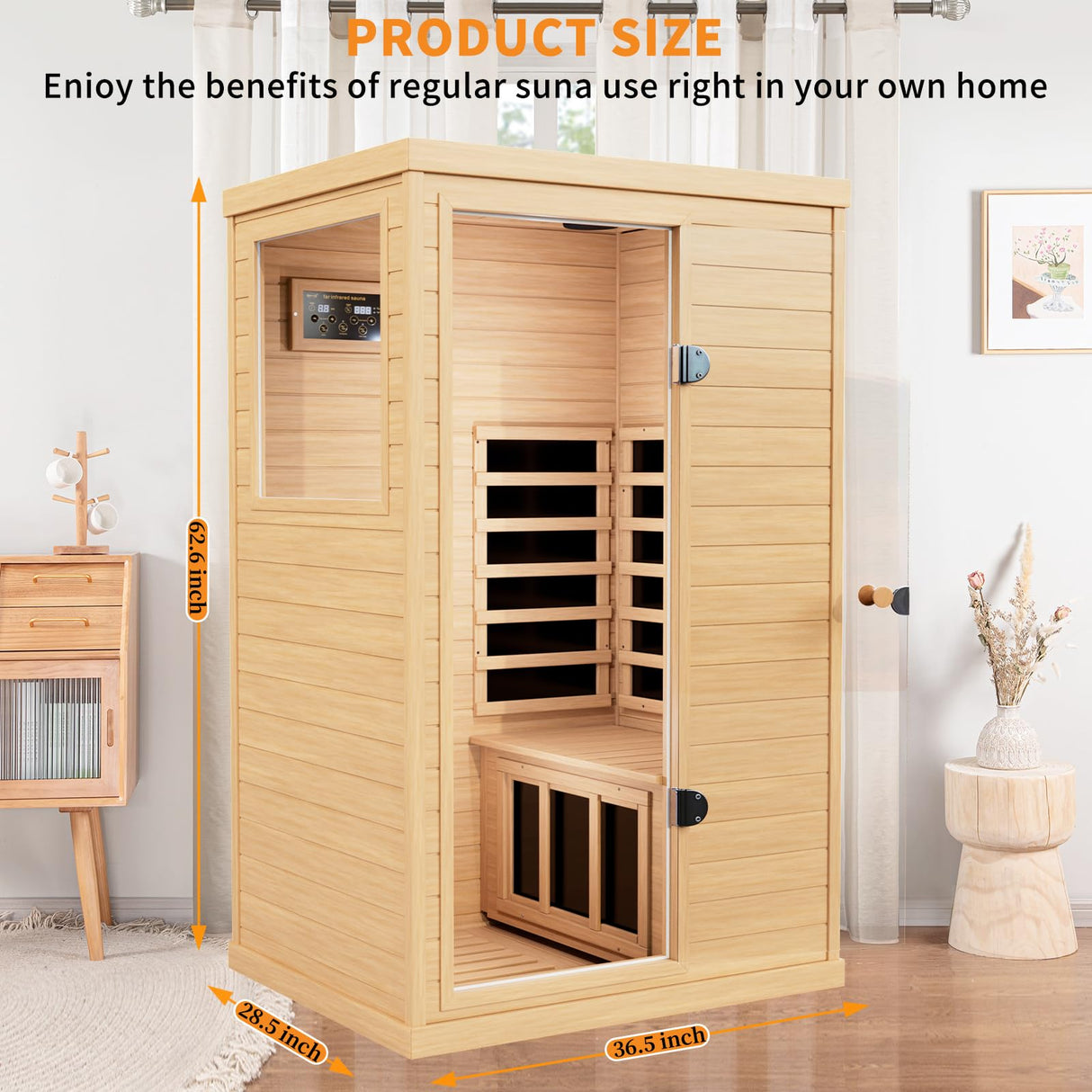 Infrared Wooden Sauna 1 Person Infrared Saunas for Home Dry Sauna for Home, Low Emf Infrared Sauna 1050W Indoor Saunas for The Home, Bluetooth Speakers, Reading Lamps, Room:63 * 28.74 * 36.61Inch KOOZONEGM