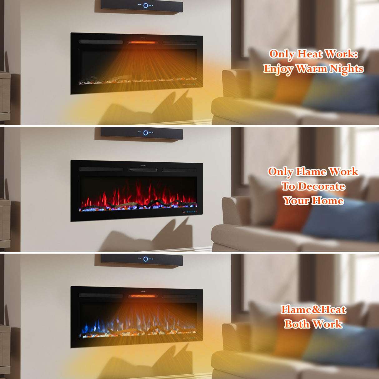 Velaychimney 60" Smart WiFi Electric Fireplace Insert, 13 Flame & Fuel Bed with Automatic Cycle, Fireplace Heater with APP Control & Thermostat, Timer, Recessed and Wall Mounted Velaychimney