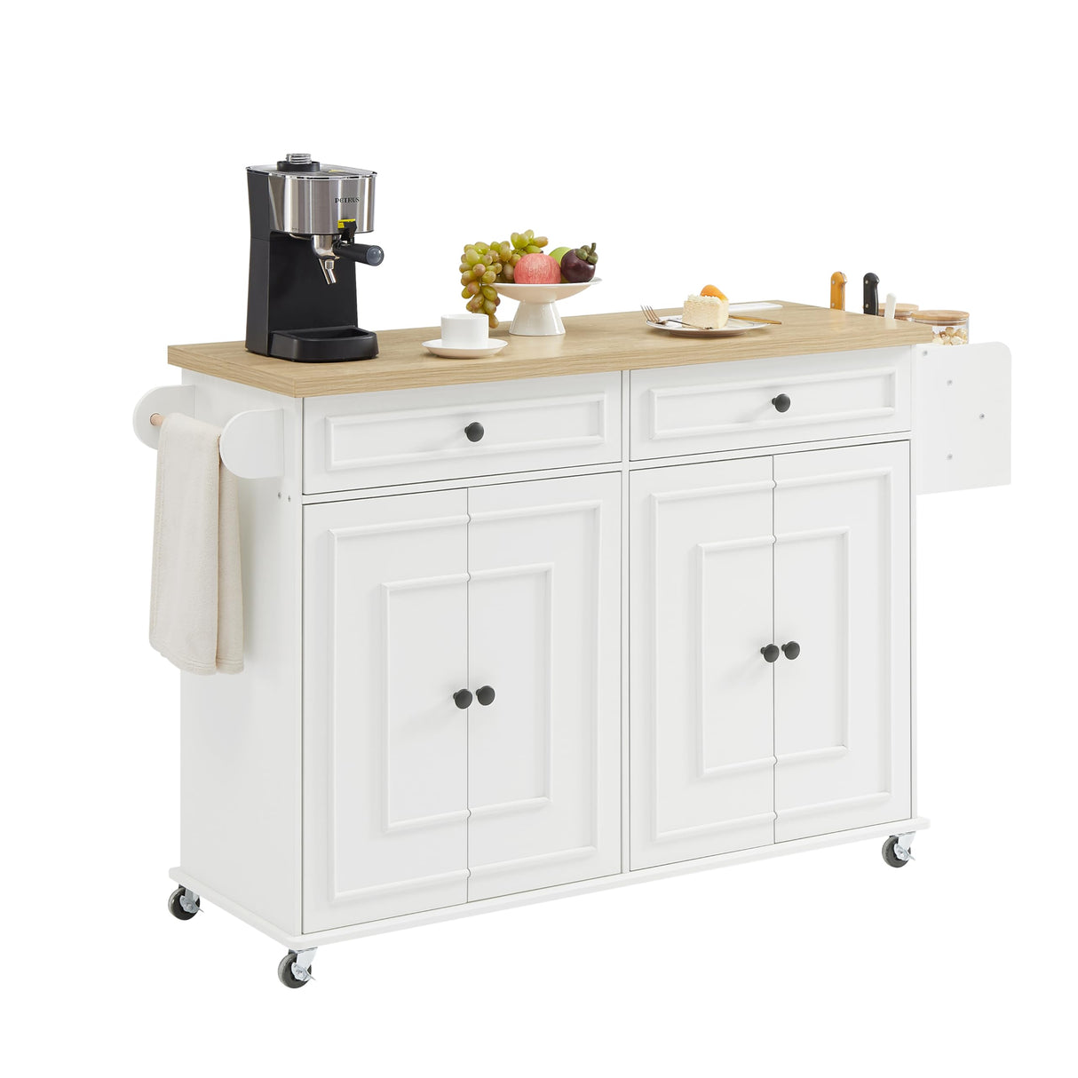 ONBRILL 58" Mobile Kitchen Island, Kitchen Island Cart with Power Outlet, Island Table for Kitchen, Home Bar Carts with Storage, Kitchen Rolling Island with Spice Rack & Towel Rack & Knife Holder ONBRILL