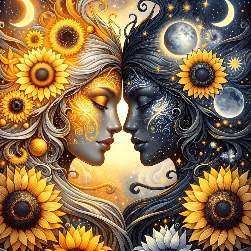 Diamond Art Kits for Adults - Sunflower Sun Moon Diamond Painting Kits DIY 5D Full Drill Diamond Dots Paintings with Diamonds Gem Art and Crafts for Home Decor 12x12 Inch Fuinkqe