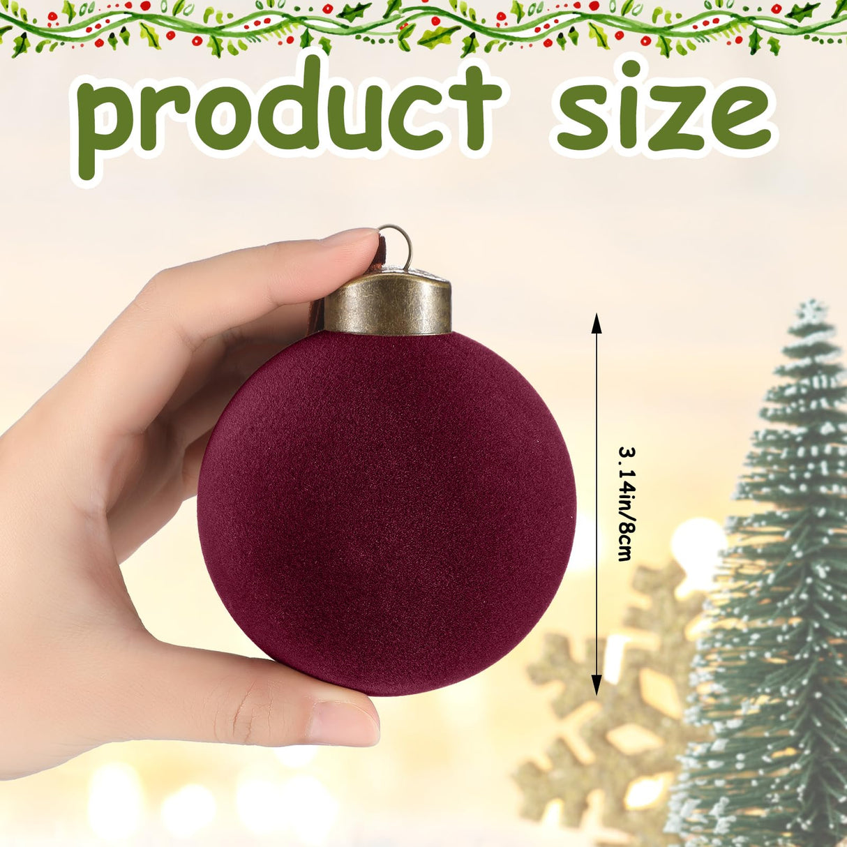 Liliful 15 Pcs Velvet Christmas Balls Bulk Flocked Christmas Tree Ball Ornaments Plastic Xmas Decorative Hanging Ornaments (Burgundy) Liliful