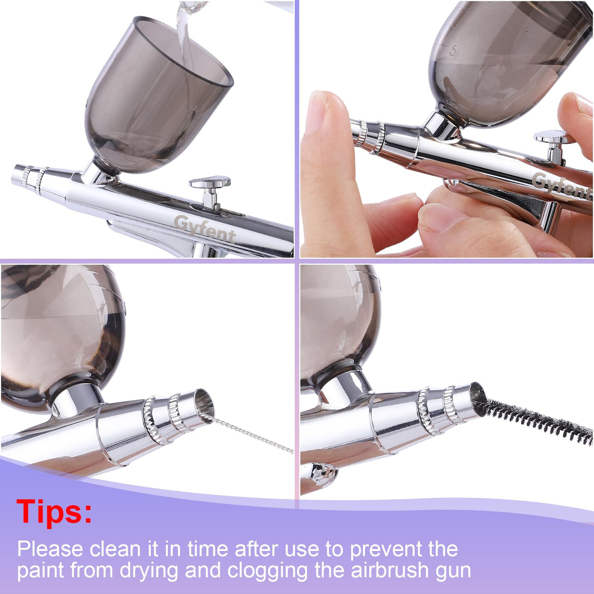 Gyfent Airbrush Kit, Airbrush Gun with 4 Quick-Release Nozzle Sets(0.2/0.3/0.5/0.8mm) Dual-Action Gravity Feed Air Brush with 1/4oz Fluid Cup & 20/40ml Resin Cup for Nail Art Painting Makeup Cake Gyfent