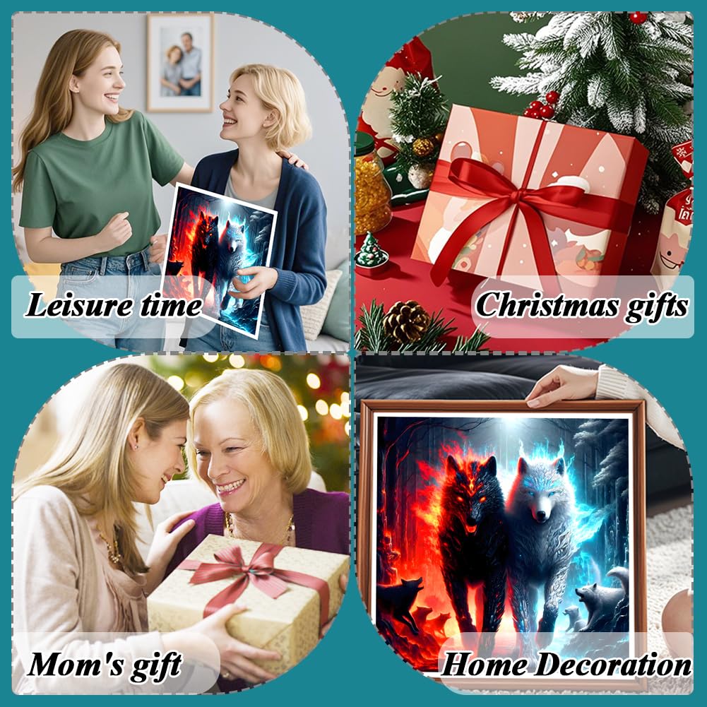 AMORARS Wolf Diamond Painting Kit for Adults, Animal Diamond Art Beginners - DIY Full Diamond Dot Gem Art Paintings, Suitable Gifts, and Home Decoration Crafts, 12x12Inch AMORARS