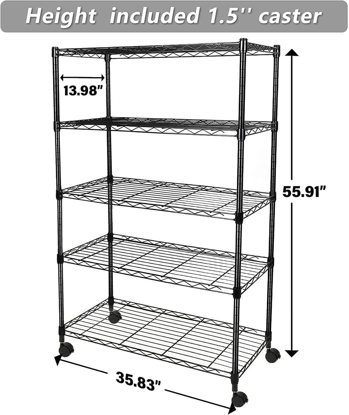 Simple Deluxe Heavy Duty 4-Tier Storage Shelving Unit, 35.83" W x 13.98" D x 55.91" H, 1000 Lbs Loading Capacity, Black Simple Deluxe