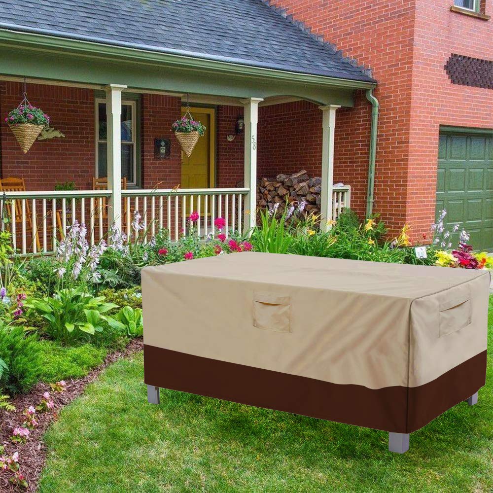 Vailge Veranda Rectangular/Oval Patio Table Cover, Heavy Duty and Waterproof Outdoor Lawn Patio Furniture Covers, Large Beige & Brown Vailge