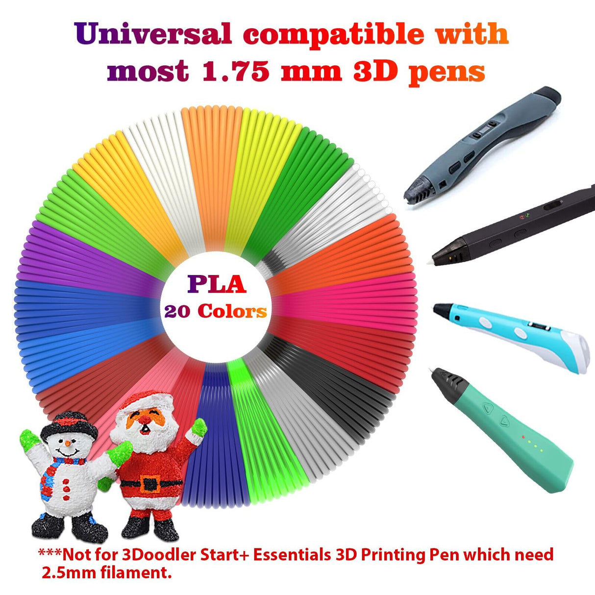 3D Pen Filament 400 Feet 20 Colors, dikale 3D Printing Pen Refills PLA Bonus 250 Stencil eBook, 3D Printer Pen Filament 1.75mm Smooth Printing dikale
