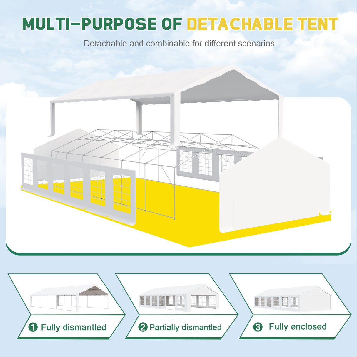 Greesum 20X40 Outdoor Canopy Tent Patio Camping Heavy Duty Gazebo Shelter Party Wedding BBQ Events with Side Removable Walls, Waterproof Shelter, White Greesum