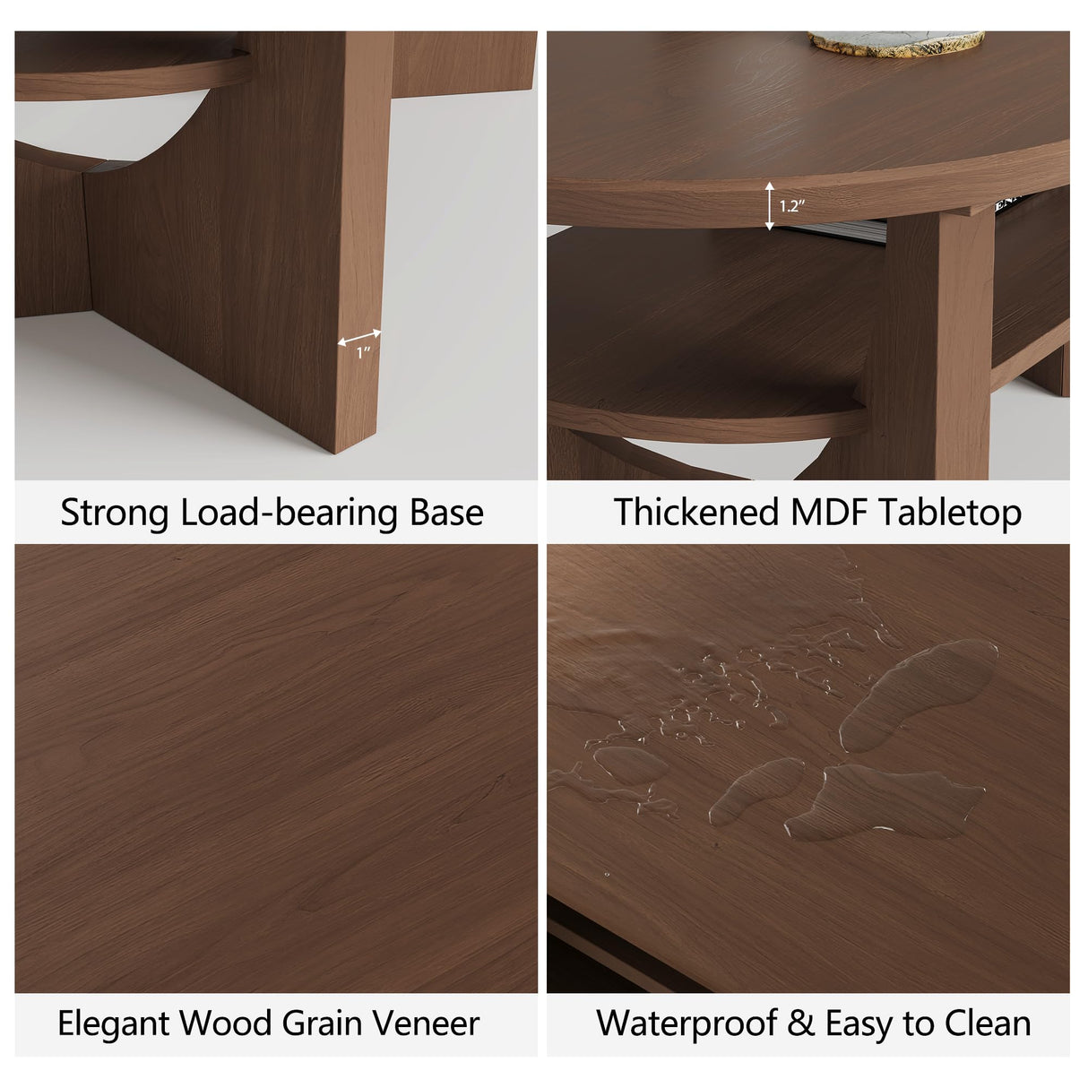 Vitalikus Mid Century Modern Coffee Table, 47" Oval Wood Coffee Tables for Living Room, 2 Tier Curved Round Center Table with Storage Shelf & Sturdy Base, Minimalist Retro Tea Tables, Walnut Vitalikus