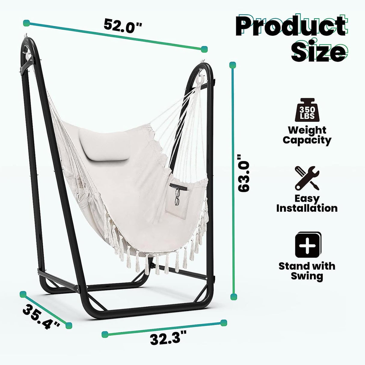 Hammock Chair with Stand,Heavy-Duty Hanging Chair with Stand, for Indoor Outdoor,Sturdy Swing Chair Stand Max Load 350 pounds(Hammock Chair Included) TOREVSIOR