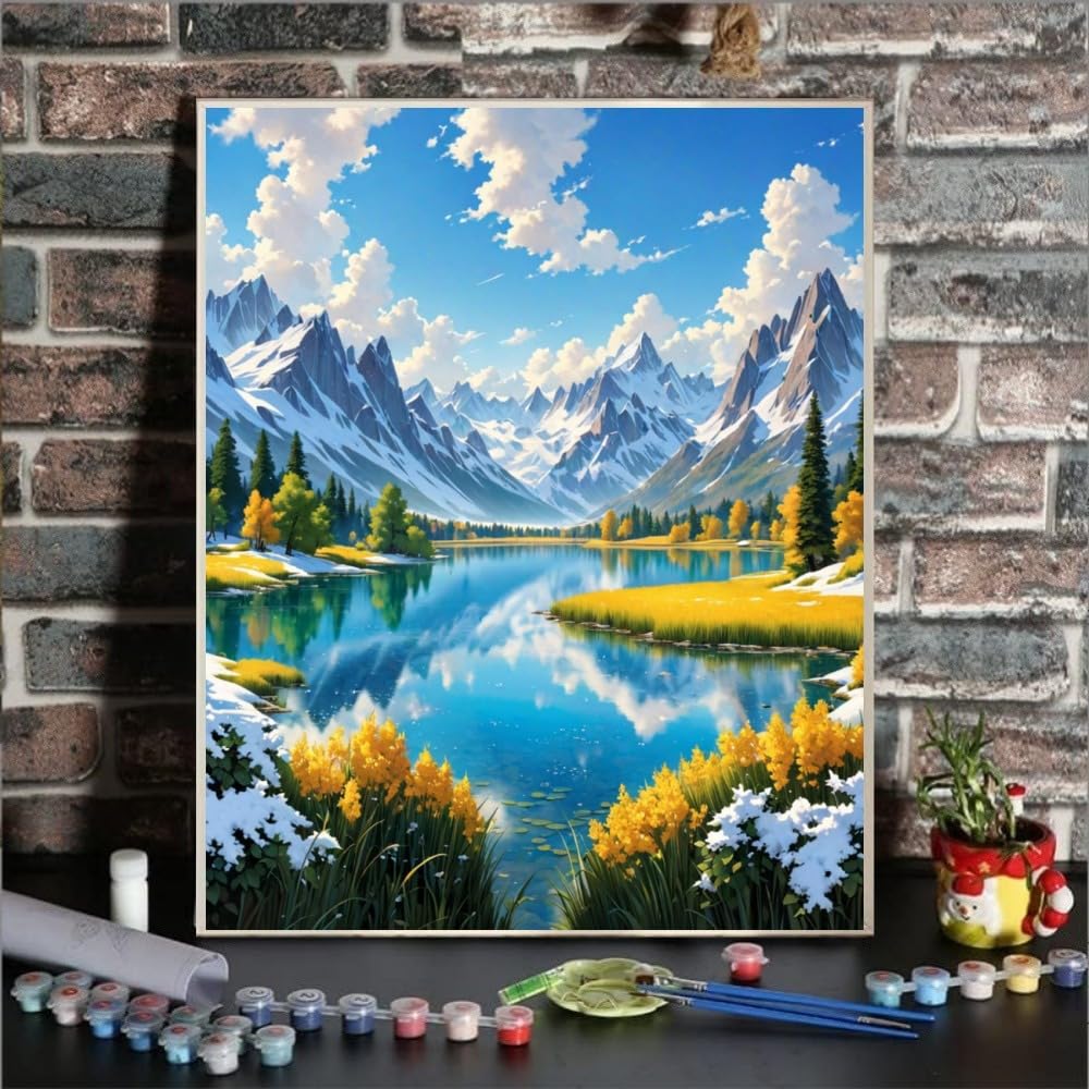 ldazao Mountain Paint by Numbers for Adults-Landscape Paint by Number on Canvas Without Frame, DIY Forest Scenery Oil Painting for Gift Home Wall Decor(16x20inch) ldazao