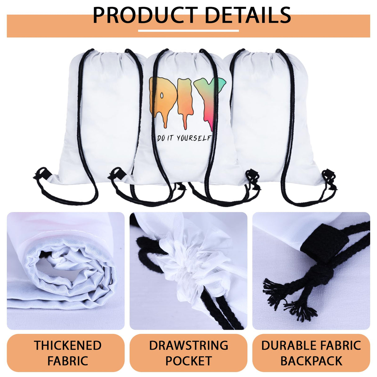 MAIKESUB 20 Pieces Sublimation Drawstring Backpack Bags Cinch Sack with String DIY Gym Sports Sackpack Lightweight MAIKESUB