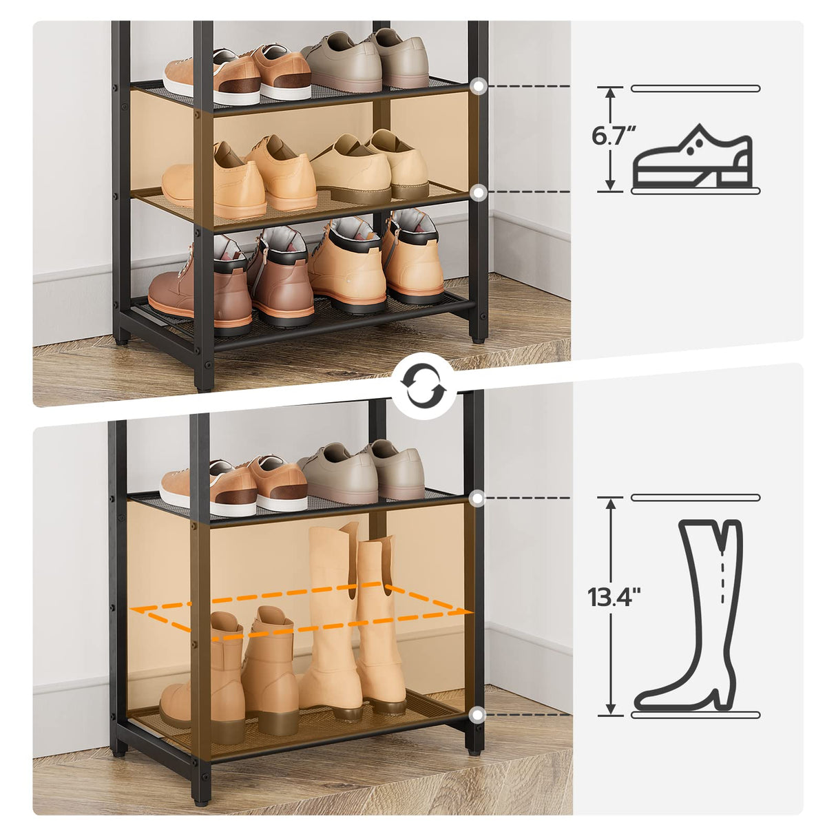 HOOBRO 10 Tier Shoe Rack, Narrow Shoe Storage Organizer with 9 Metal Shelves, Saving Space, Stable and Sturdy, Hold 18-27 Pairs of Shoes, for Entryway, Hallway, Living Room, Rustic Brown BF40XJ01 HOOBRO