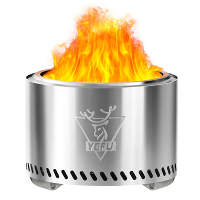 YEFU Fire Pit with Removable Ash-Pan: Smokeless Firepit 304 Stainless Steel Material - Outdoor Fire Pit Silver 19 inch - Smokeless Fire Pit for Outside Outdoor Patio Camping Backyard
