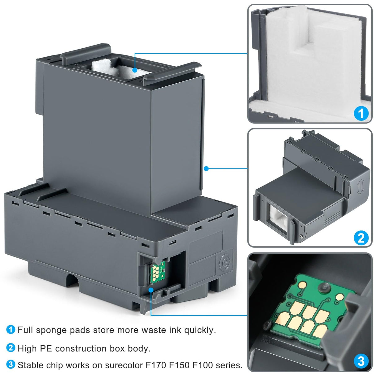 C13S210125 Ink Maintenance Box (S210125/SC23MB), Waste Ink Tank Replacement Compatible for EPSON Surecolor SC-F170 F100 F150 Dye Sub Printers - 2 Packs Poschink