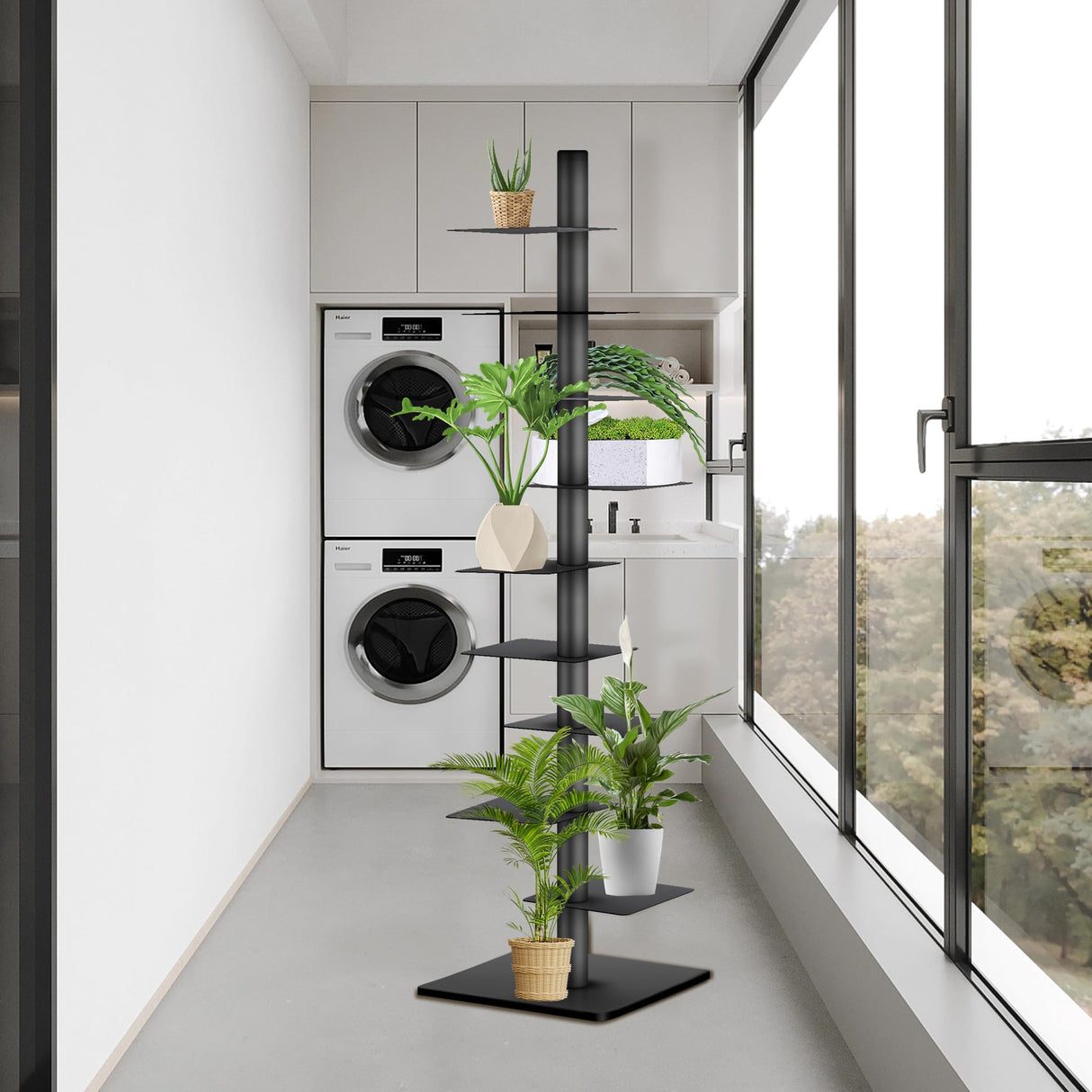 9 Tier Metal Vertical Bookshelf Tower, Freestanding Invisible Spine Bookshelf, Tall Ladder Bookcase Floating Shelf for Small Spaces, Modern Storage Corner Shelf for Living Room, Office, Bedroom Decor GENMOUS & CO.