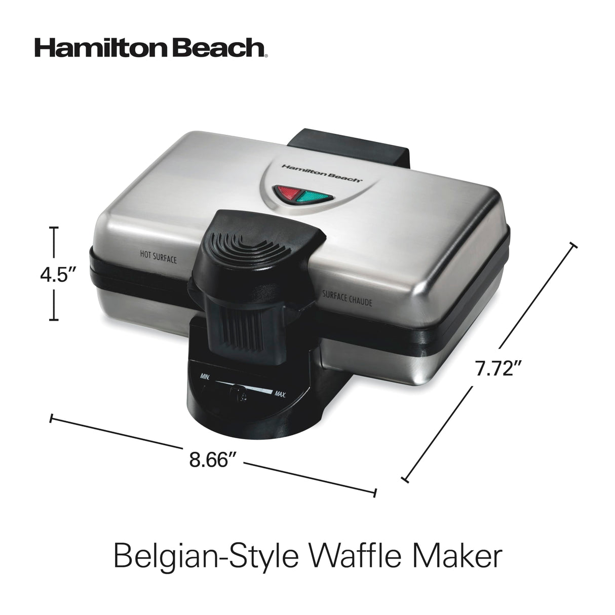 Hamilton Beach Belgian Mini Waffle Maker with Shade Control, Makes 2 at Once, Create Personalized Keto Chaffles and Hash Browns, Non-Stick Plates, Compact Design, Stainless Steel Hamilton Beach