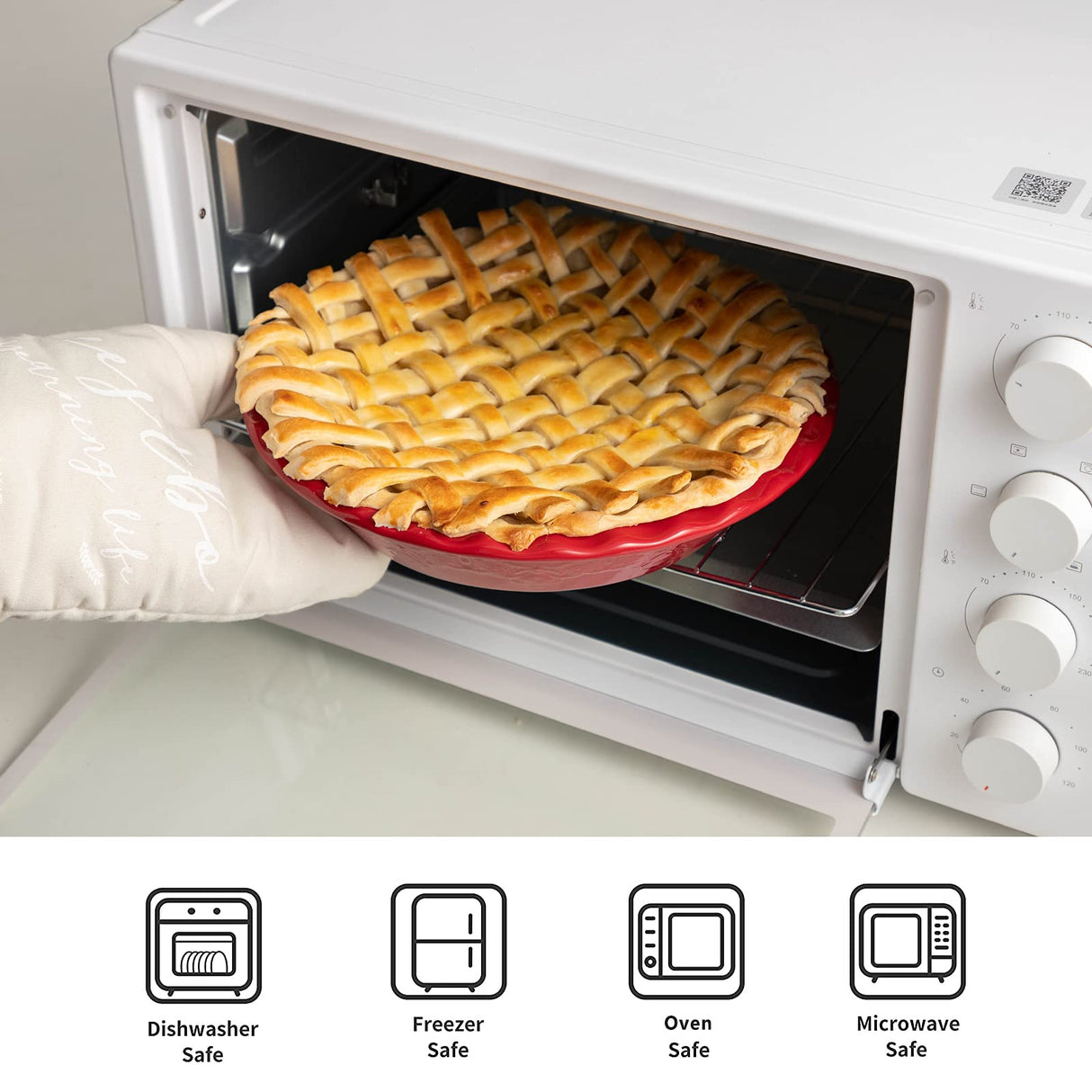 Fun Elements Pie Pan, 9 Inch Ceramic Pie Dish, Deep Dish Pie Pan with Lace Emboss, Ruffled Pie Plate for Baking, Thanksgiving Christmas Gifts(Christmas Red) FE FUN ELEMENTS