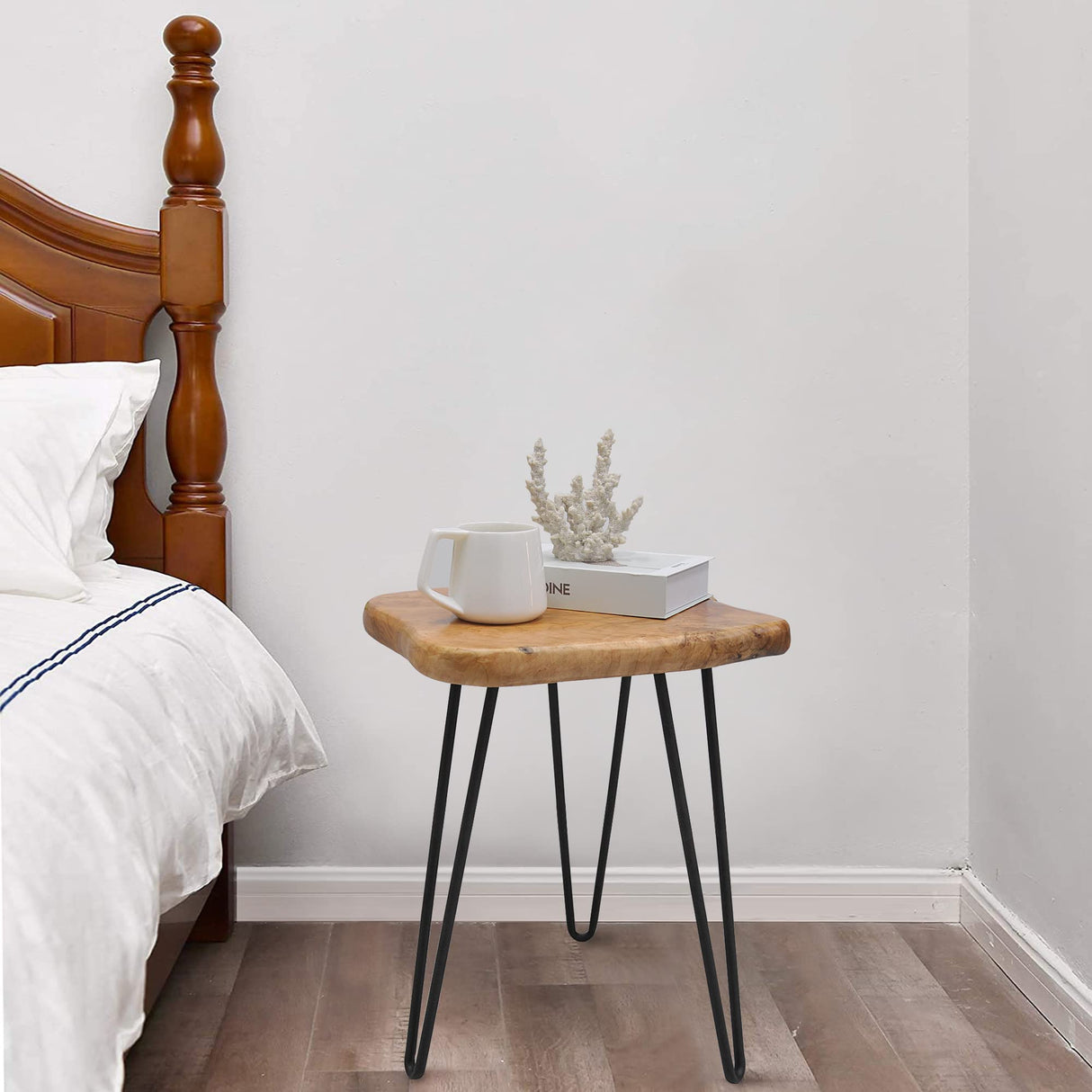 Warmaxx Natural Shape Cedar Wood Side Table, 13.5" x 12" x 17.5" Accent Vintage Wooden Slab Coffee Live Edge Tables Solid Rustic Plant Stand Outdoor End Table for Living Room Patio Bedroom Warmaxx