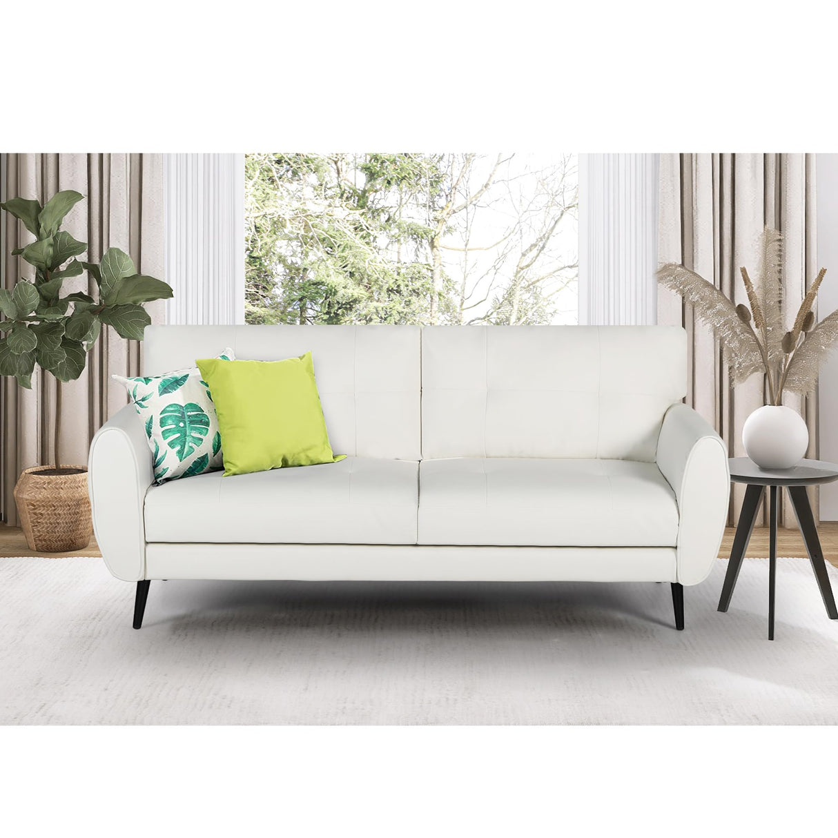 VAMEPOLE Sofa Couch, 60" Loveseat Sofa for Living Room, Mid Century Mini White Couch, Tufted Leather Love Seat Furniture, Comfy Office Sofa 2 Seat, Small Couches for Small Spaces, Bedroom, Apartment VAMEPOLE
