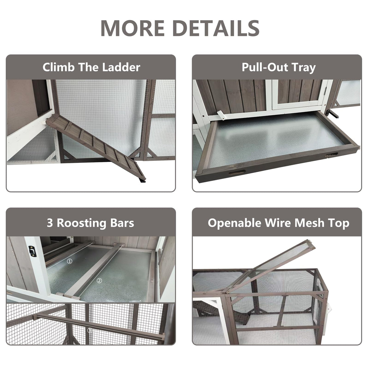 Gowoodhut Chicken Coop Mobile Wooden Hen House with Nesting Box,95.3" L Outdoor Chicken House with Wheels and Removable Tray,Fir Wood Chicken Tractor with 6 Ventilation Door and Ramp-Grey Gowoodhut