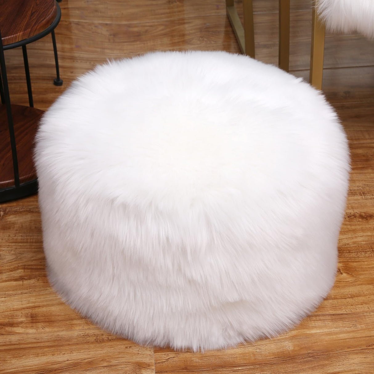 Fur Pouf Ottoman Unstuffed Floor Pouf White Ottoman Foot Rest NO Filler 20x20x12 Inches Round Poof Seat Floor Bean Bag Chair Foldable Floor Chair Storage for Living Room Bedroom White Cover ONLY Asuprui