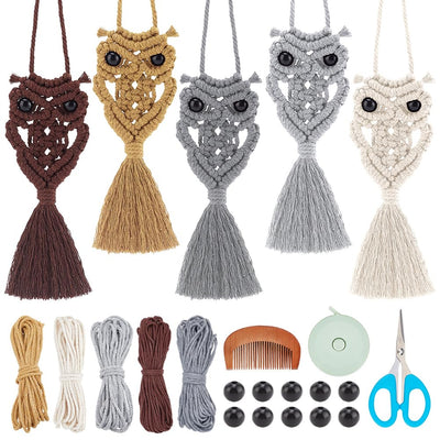 ACRNIGHEET 5PCS Macrame Owl Wall Hanging Kit for Adults Beginners, Boho DIY Macrame Starter Kit with Video Instructions, Home Decor Craft Kit