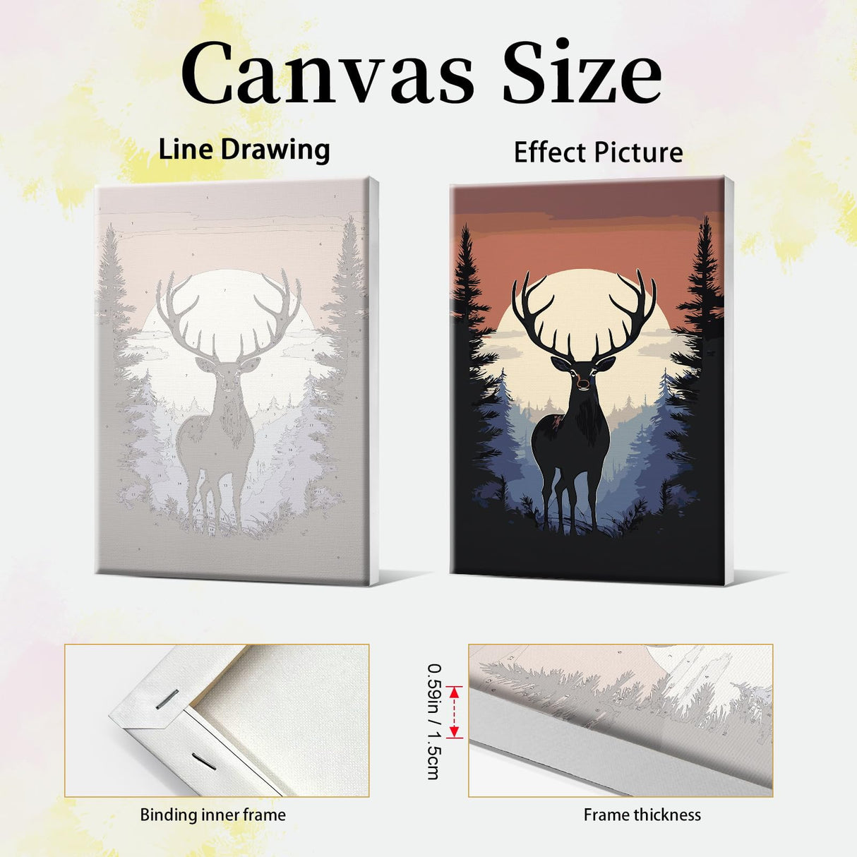 JOOZ Paint by Numbers Kit for Adults Framed Deer Paint by Number with Easel Moon Adult Paint by Number Kits Framed Canvas DIY Forest Oil Painting Kits for Home Wall Decor 8x12 Inch JOOZ