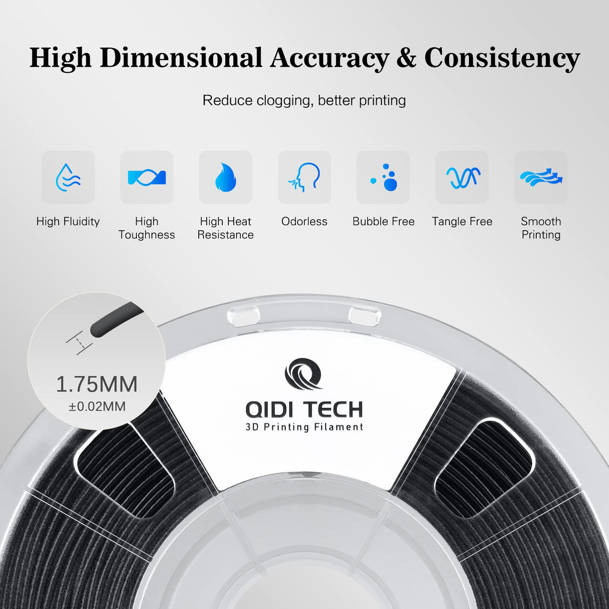 R QIDI TECHNOLOGY PETG-Tough 3D Printer Filament, Toughness PETG Filament 1.75mm, 3D Printing Filament 1kg Spool(2.2lbs), Suitable for Hyper Speed Printing, Fit Most FDM 3D Printer, Black R QIDI TECHNOLOGY