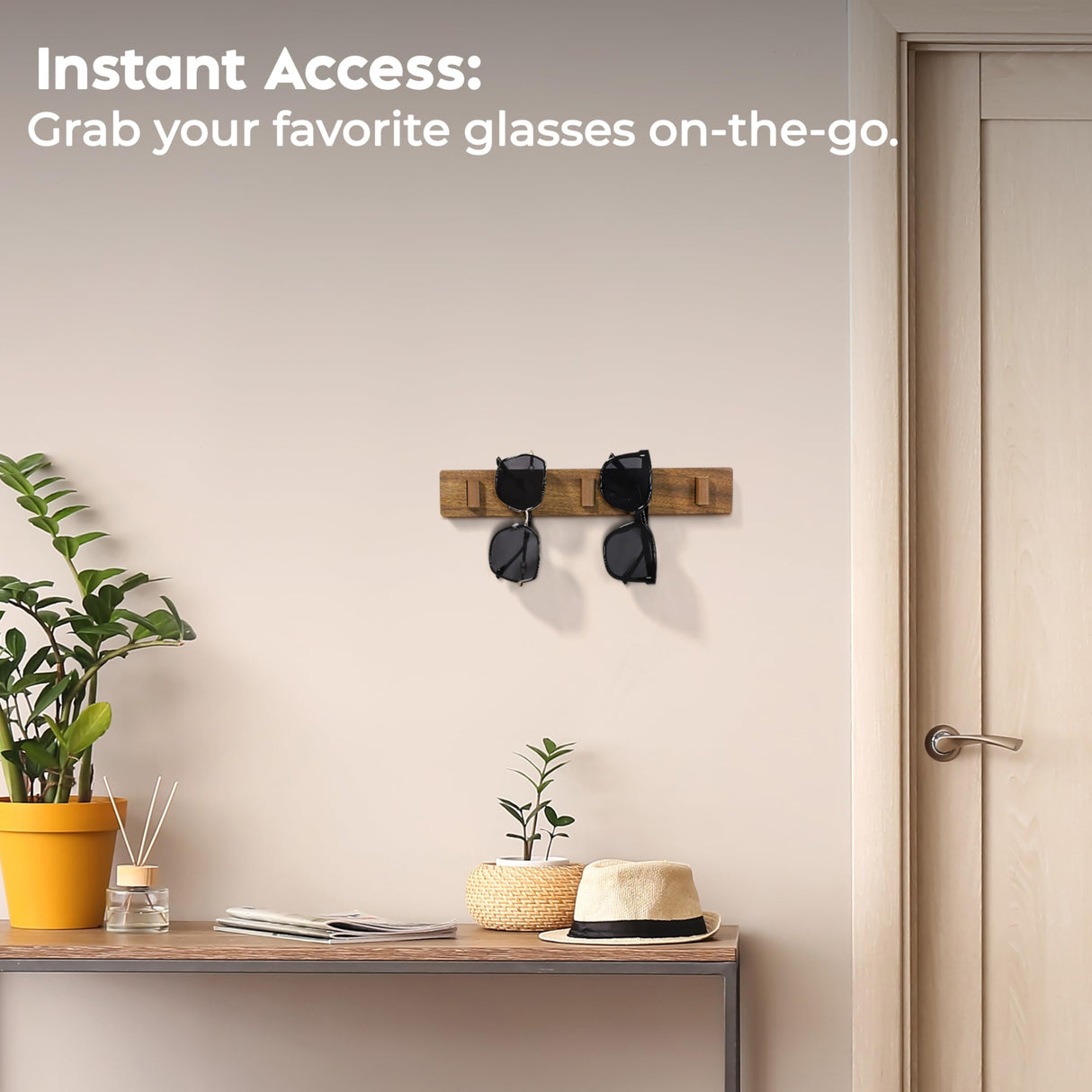 Spaceneat Sunglass Holder for Wall - Keep Your Eyewear Safe & Secure - Eyeglass Organizer for Multiple Glasses Display, Hanging Sunglasses Storage Stand, Reading Glasses Holder Rack - Walnut, 5 Slot Spaceneat