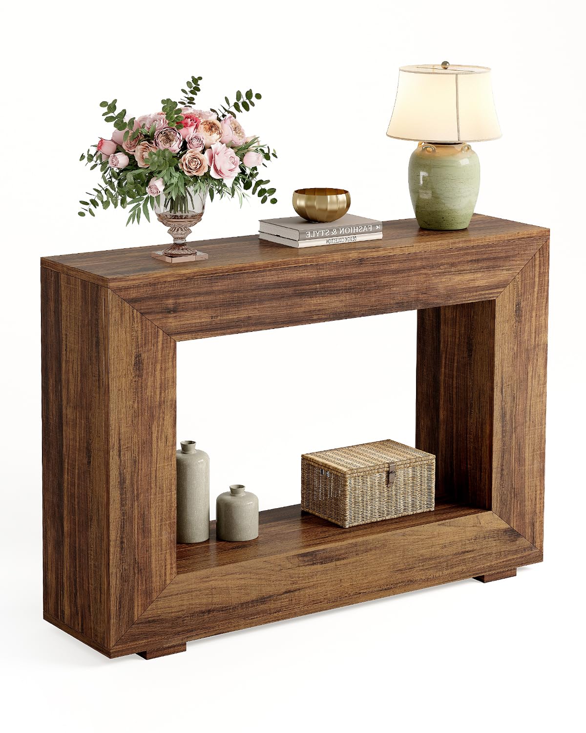 LITTLE TREE 47 Inches Console Table, Sofa Table with Storage, Modern Entryway Table for Hallway, Narrow Long Sofa Entryway Table for Living Room, Brown LITTLE TREE