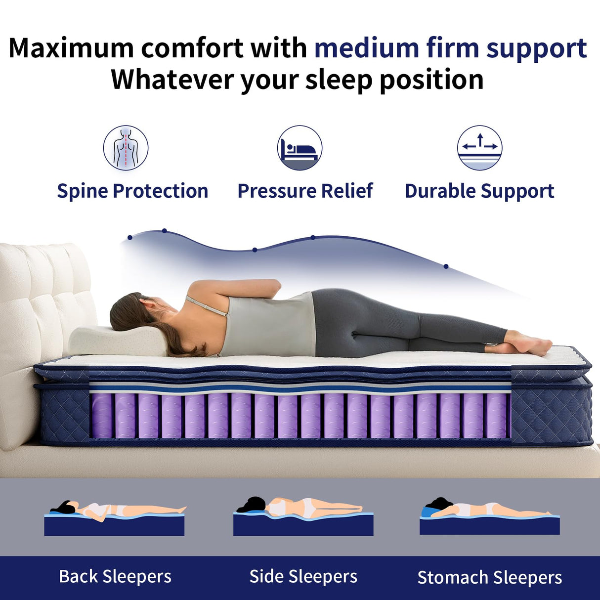 MSJh Twin Mattress, 12 Inch Twin Hybrid Mattress for Kids, Twin, Fiberglass Free, Medium Plush, Foam and Spring Hybrid Mattress for Motion Isolation, Pressure Relief & Edge Support, Mattress in A Box MSJh