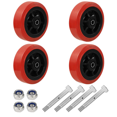 NINOSO 6" x 2" Heavy Duty Caster Wheels, 1/2" Bore Axle Non-Marking Polyurethane Wheel with Roller Bearing, Set of 4 Replacement Wheels with 4000 lbs Capacity (4 Pack)