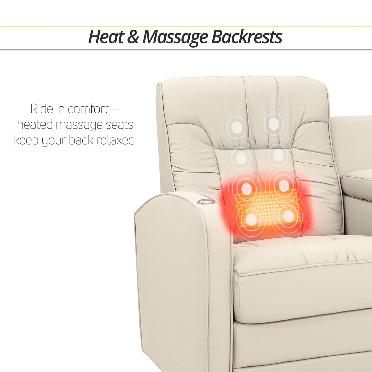 Qualitex De Leon RV Loveseat w/Storage Console, Ultimate Leather, Heat and Massage, Power Recline, Bisque Qualitex