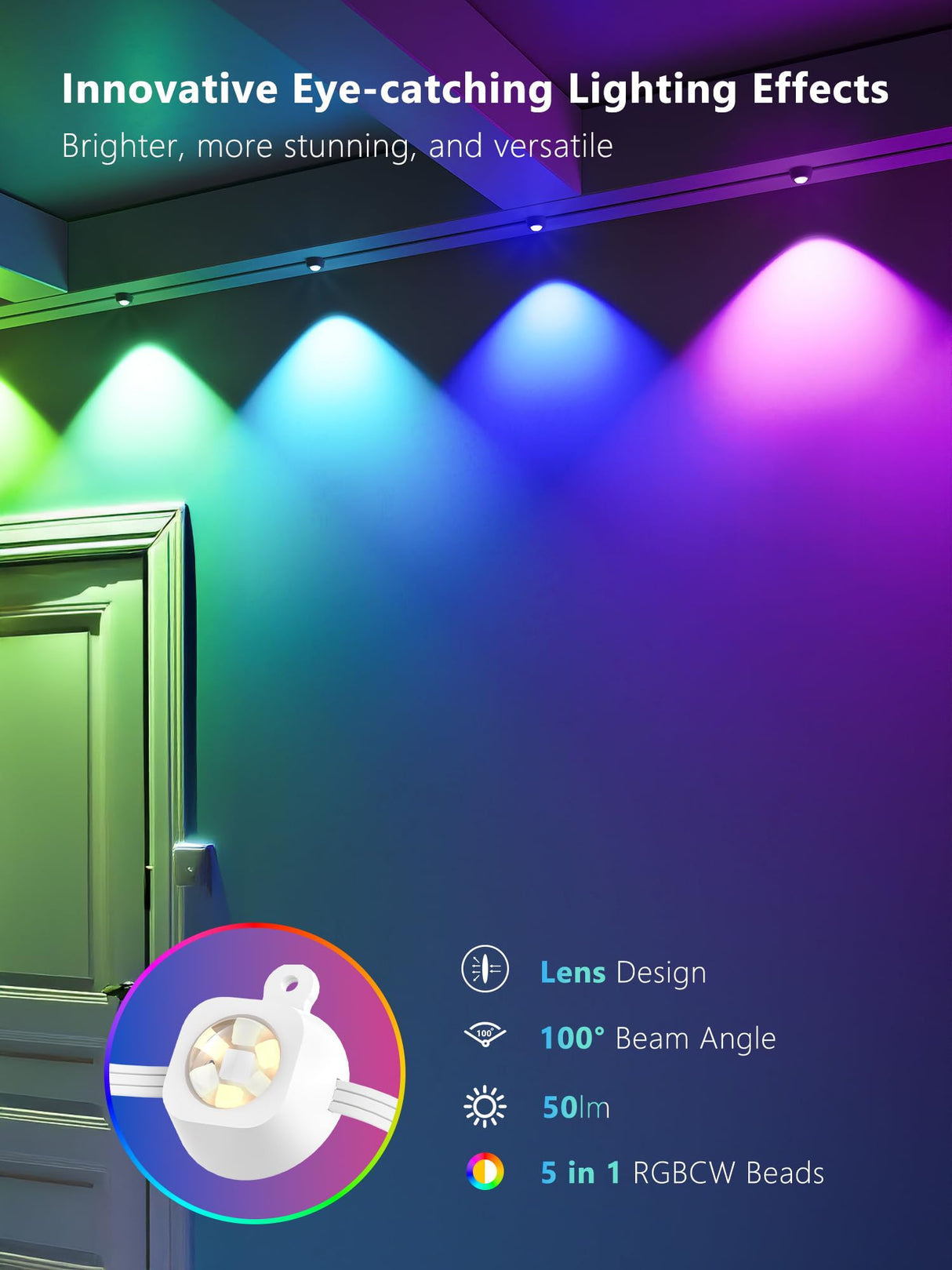 BrizLabs Permanent Outdoor Lights, 100ft 60 LED RGBCW Smart Christmas House Lights with 200+ Custom Scene-Color Effects, Waterproof Eave Light for Christmas, Halloween, Alexa, Google Assistant Enabled BrizLabs