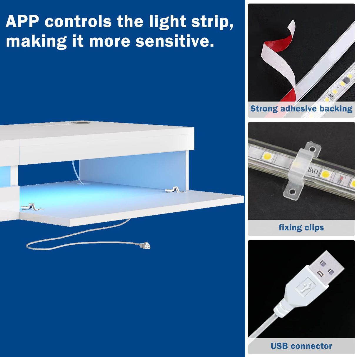 ANTISTA Floating TV Stand | 94.5'' Long Wall Mounted TV Shelf with Power Outlet, Modern Wooden Entertainment Center Media Console with Storage, High Gloss Large TV Cabinet, Up to 100 Inch TVS ANTISTA
