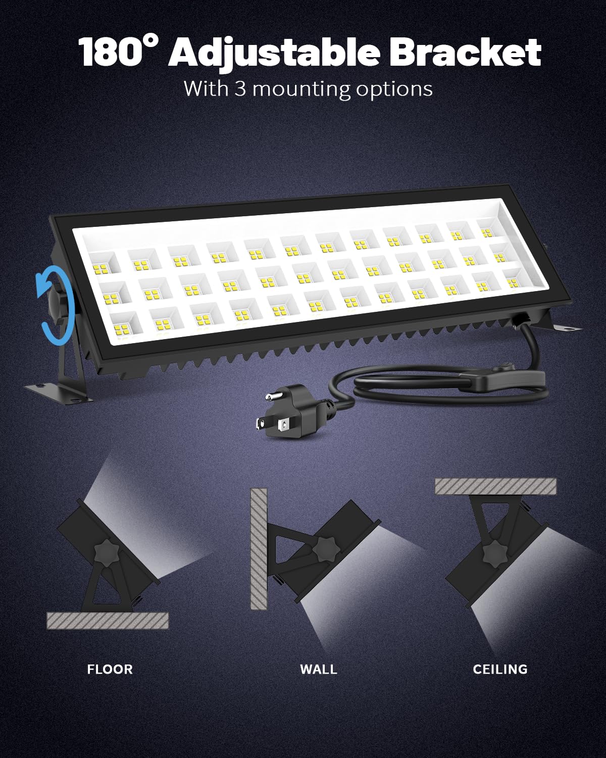 AGranTOP 2 Pack Plug in LED Shop Lights - 100W 15000LM Aluminum Garage Light w/ 9.84ft Power Cord, IP66 Waterproof Shop Lights for Garage, Workshop, Warehouse (Built-in ON/Off Switch) AGranTOP