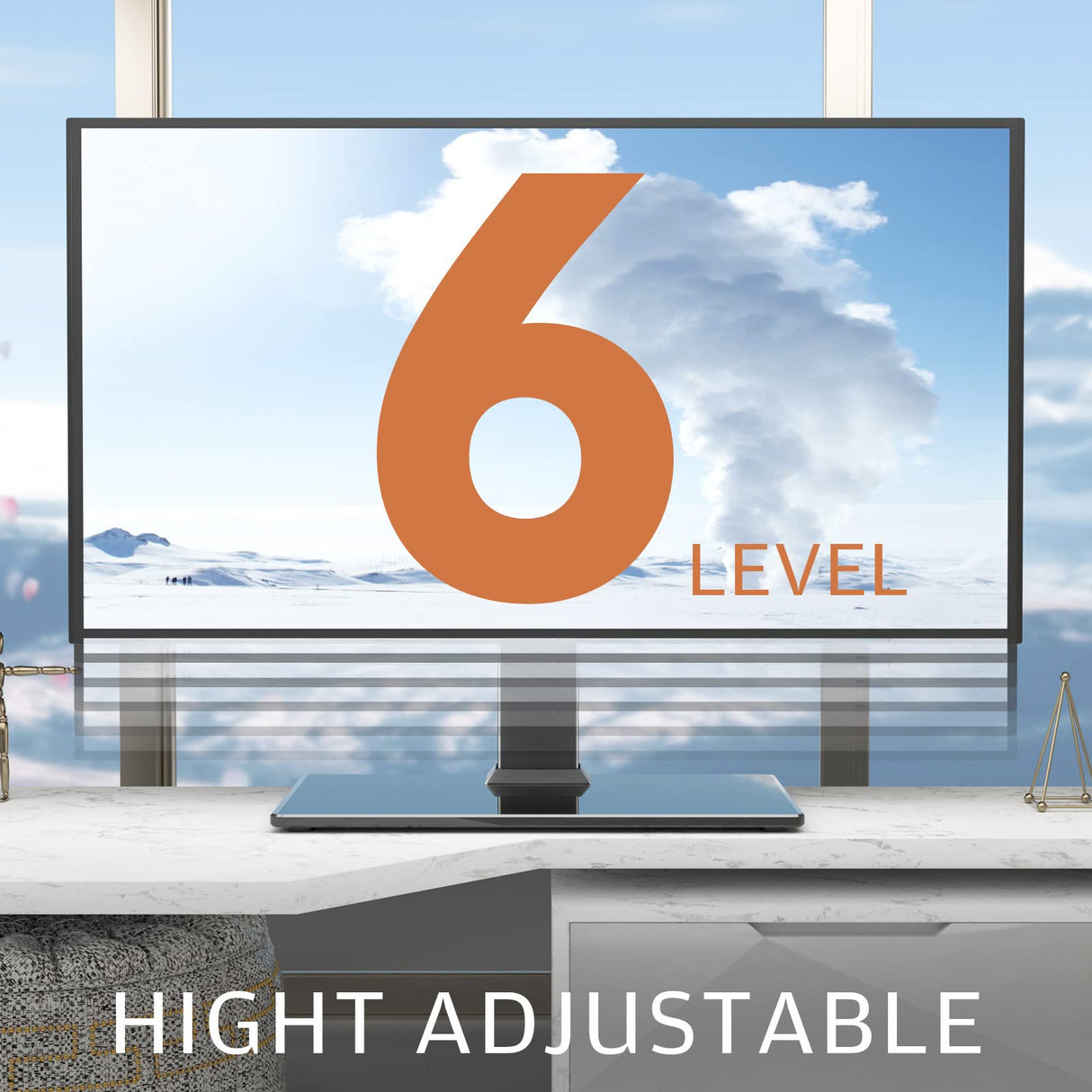 Universal TV Stand - Table Top TV Stand for 27-60 inch LCD LED TVs - 6 Level Height Adjustable TV Base Stand with Tempered Glass Base & Wire Management, VESA 400x400mm Hemudu