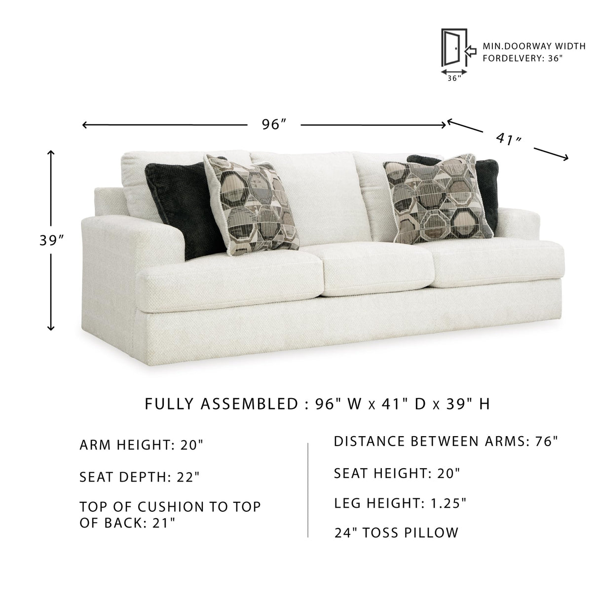 Signature Design by Ashley Karinne Coastal Sofa with Non-skid Legs, White Signature Design by Ashley